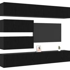 Tv-meubelset Wandgemonteerd 4 pcs Zwart eiken Bewerkt hout><noscript><img width=