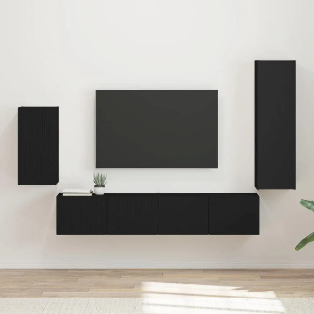 Tv-meubelset Wandgemonteerd 4 pcs Bewerkt hout>vidaXL New