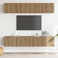 Tv-wandkasten 4 st bewerkt hout><noscript><img width=