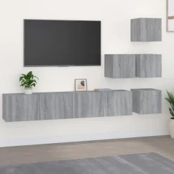 Tv-Meubels*vidaXL Tv-wandmeubel bewerkt hout eikenkleurig Grijs sonoma