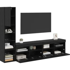 Tv-Meubels*vidaXL TV-wandmeubel met LED 4 pcs Bewerkt hout Zwart eiken