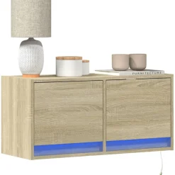 Tv-Meubels*vidaXL Tv-wandmeubel met LED-verlichting 80x31x35 cm kleur Sonoma eiken
