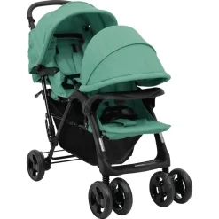 Onderweg*vidaXL Tweelingkinderwagen tandem staal Groen