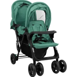 Onderweg*vidaXL Tweelingkinderwagen tandem staal Groen