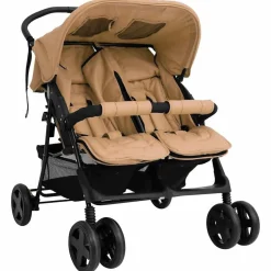 Onderweg*vidaXL Tweelingkinderwagen staal Taupe