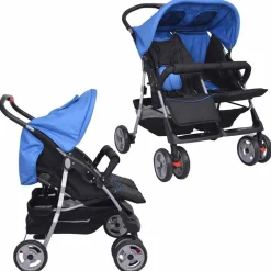 Onderweg*vidaXL Tweelingwagen staal rood en zwart Blauw
