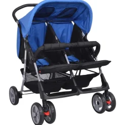 Onderweg*vidaXL Tweelingwagen staal rood en zwart Blauw