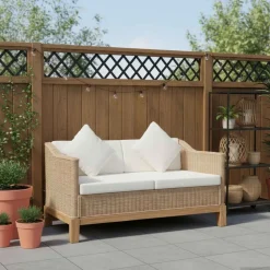Tweezitsbank met kussens natuurlijk rattan>vidaXL New
