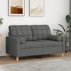 Banken*vidaXL Tweezitsbank met sierkussens 120 cm stof Donkergrijs