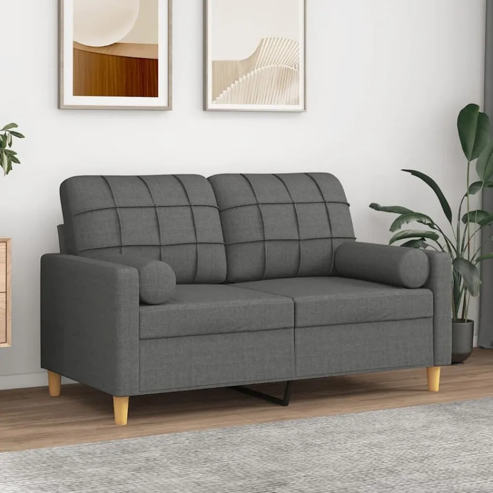 Banken*vidaXL Tweezitsbank met sierkussens 120 cm stof Donkergrijs