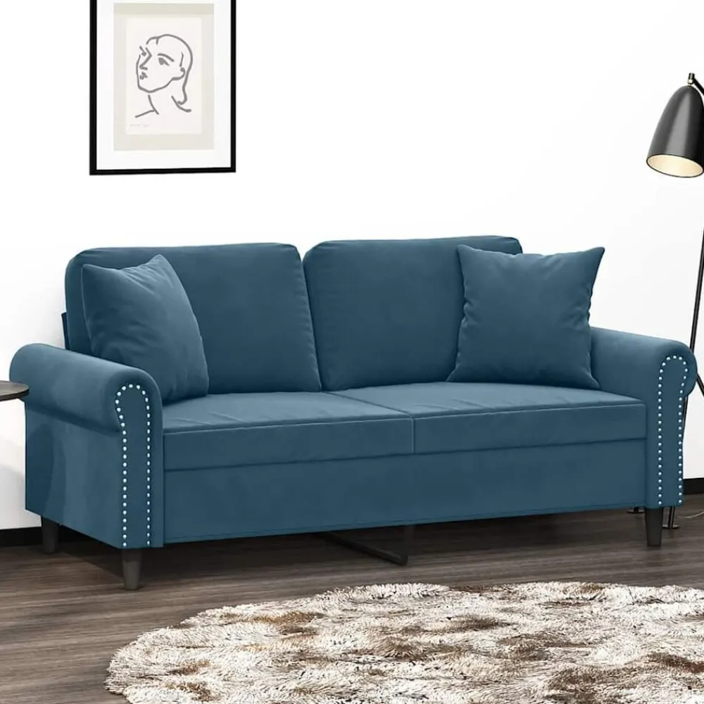 Banken*vidaXL Tweezitsbank met sierkussens 140 cm fluweel Blauw