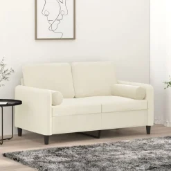 Banken*vidaXL Tweezitsbank met sierkussens 120 cm fluweel crèmekleurig Cr&egrave;me