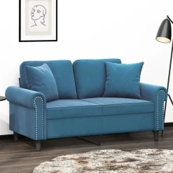 Banken*vidaXL Tweezitsbank met sierkussens 120 cm fluweel Blauw