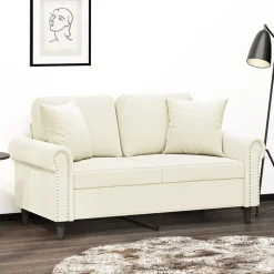 Tweezitsbank met sierkussens 120 cm fluweel crèmekleurig>vidaXL Sale