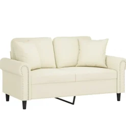 Tweezitsbank met sierkussens 120 cm fluweel crèmekleurig><noscript><img width=