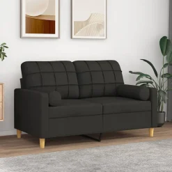 Banken*vidaXL Tweezitsbank met sierkussens 120 cm stof Zwart