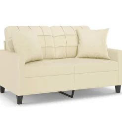 Tweezitsbank met sierkussens 120 cm kunstleer crèmekleurig>vidaXL Online