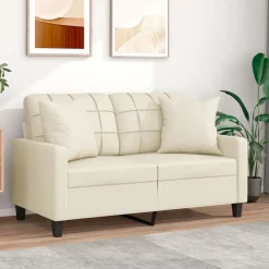 Tweezitsbank met sierkussens 120 cm kunstleer crèmekleurig>vidaXL Online