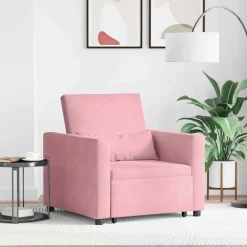 Stoelen*vidaXL Uittrekbaar slaapbank eenpersoons met wielen licht Fluweel Roze