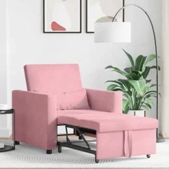 Stoelen*vidaXL Uittrekbaar slaapbank eenpersoons met wielen licht Fluweel Roze