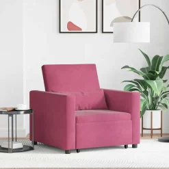 Stoelen*vidaXL Uittrekbaar slaapbank eenpersoons met wielen Fluweel Wijnrood