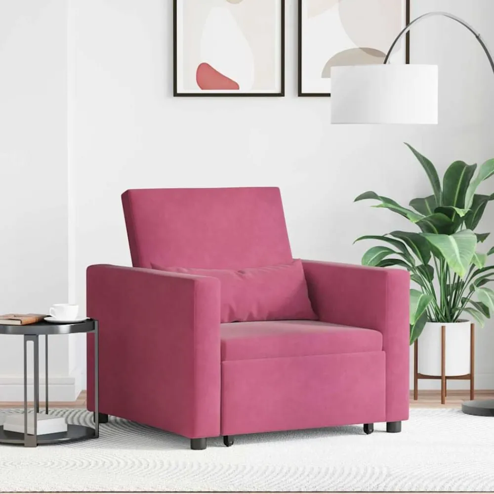 Stoelen*vidaXL Uittrekbaar slaapbank eenpersoons met wielen Fluweel Wijnrood