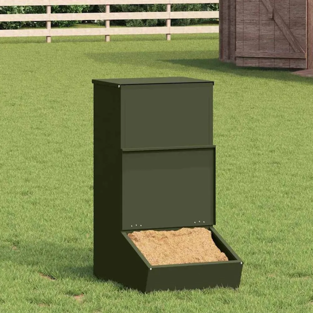 Huisdierbenodigdheden*vidaXL Varkensvoeder Olijf Groen 55 x 38 x 76 cm Koudgewalst Staal Olijfgroen
