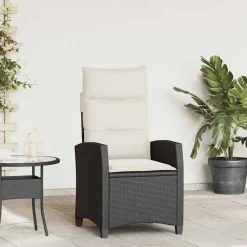 Verstelbare tuinstoel met bijzettafel poly rattan zwart>vidaXL New
