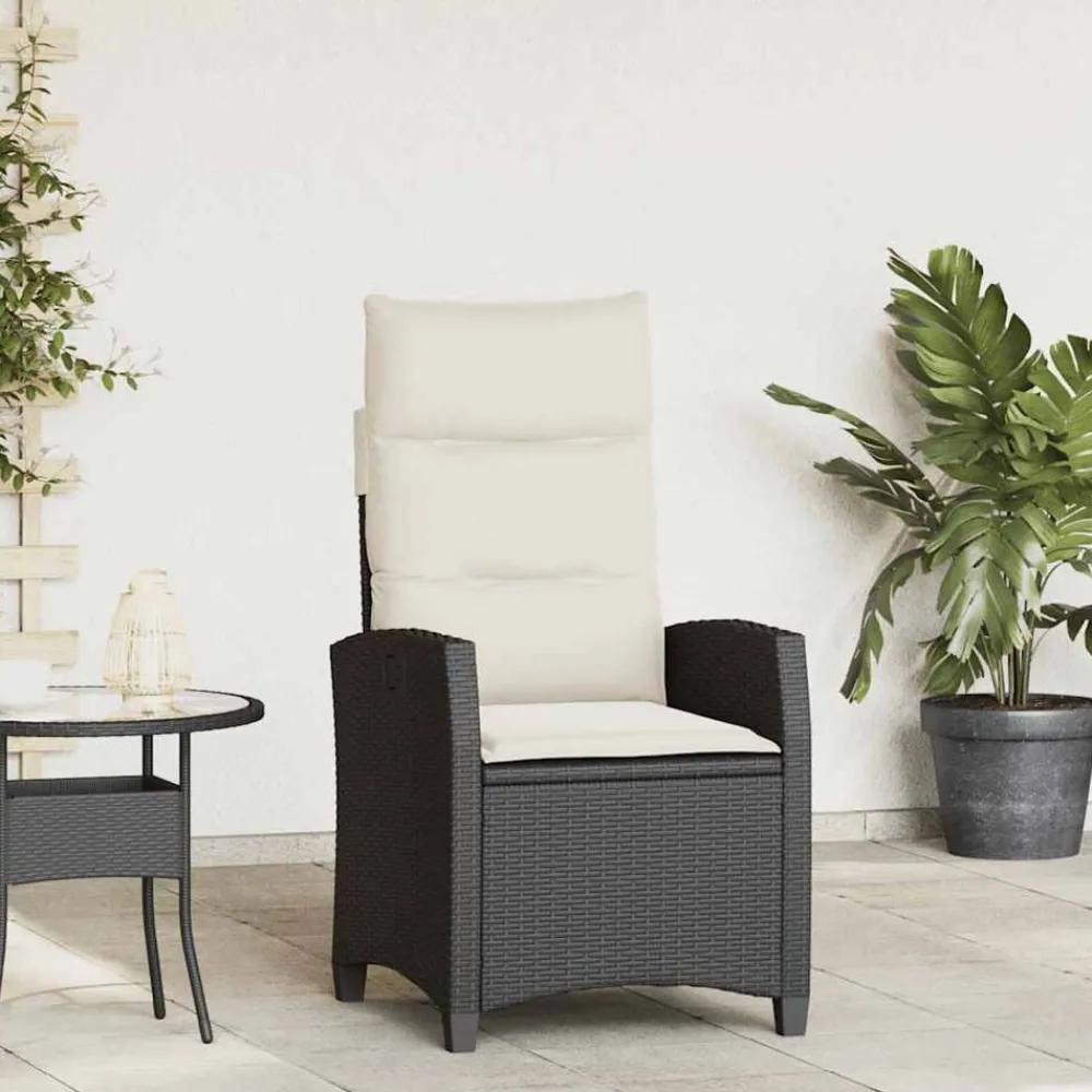 Verstelbare tuinstoel met bijzettafel poly rattan zwart>vidaXL New