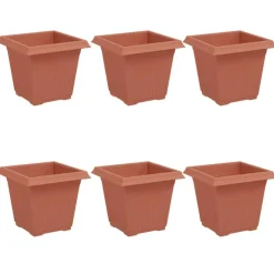 Tuin & Gazon*vidaXL Vierkante Bloempot 6 pcs 16 x 16 x 14 cm Kunststof Baksteenrood