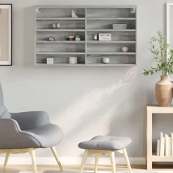 Vitrinekast 100x15x58 cm bewerkt hout eikenkleurig><noscript><img width=
