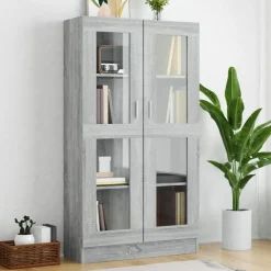 Boekenkasten & Wandplanken*vidaXL Vitrinekast 82,5x30,5x150 cm bewerkt hout eiken Grijs sonoma