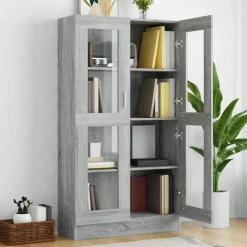 Boekenkasten & Wandplanken*vidaXL Vitrinekast 82,5x30,5x150 cm bewerkt hout eiken Grijs sonoma