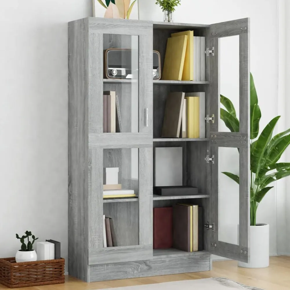 Boekenkasten & Wandplanken*vidaXL Vitrinekast 82,5x30,5x150 cm bewerkt hout eiken Grijs sonoma