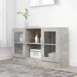 Kasten & Opbergmeubelen*vidaXL Vitrinekast 120x30,5x70 cm bewerkt hout Betongrijs