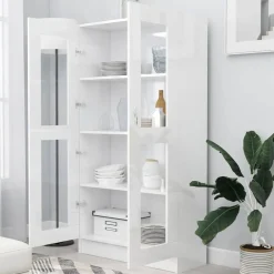 Boekenkasten & Wandplanken*vidaXL Vitrinekast 82,5x30,5x150 cm bewerkt hout Hoogglans wit