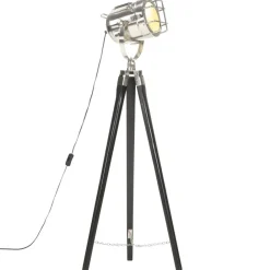 Verlichting*vidaXL Vloerlamp driepoot 97 cm massief mangohout Zwart