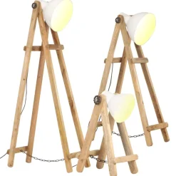 Verlichting*vidaXL Vloerlampen 3 st E27 massief mangohout Wit