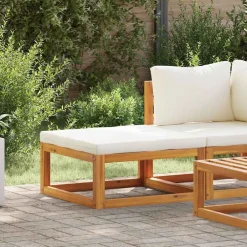Tuinmeubelen*vidaXL Voetensteun met crèmewit kussen massief acaciahout Cr&egrave;me