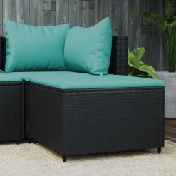 Tuinmeubelen*vidaXL Voetensteun met kussen poly rattan zwart Zwart en blauw