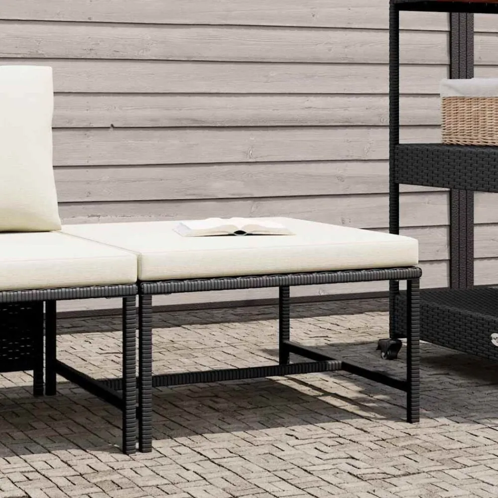 Tuinmeubelen*vidaXL Voetensteun sectioneel met kussen poly rattan Zwart