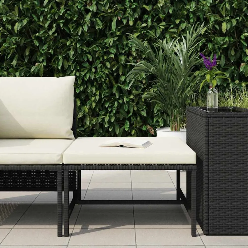 Tuinmeubelen*vidaXL Voetensteun sectioneel met kussen poly rattan Zwart