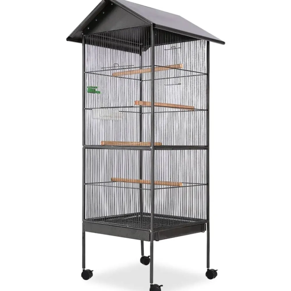 Vogelkooi met dak staal zwart 66x66x155 cm>vidaXL