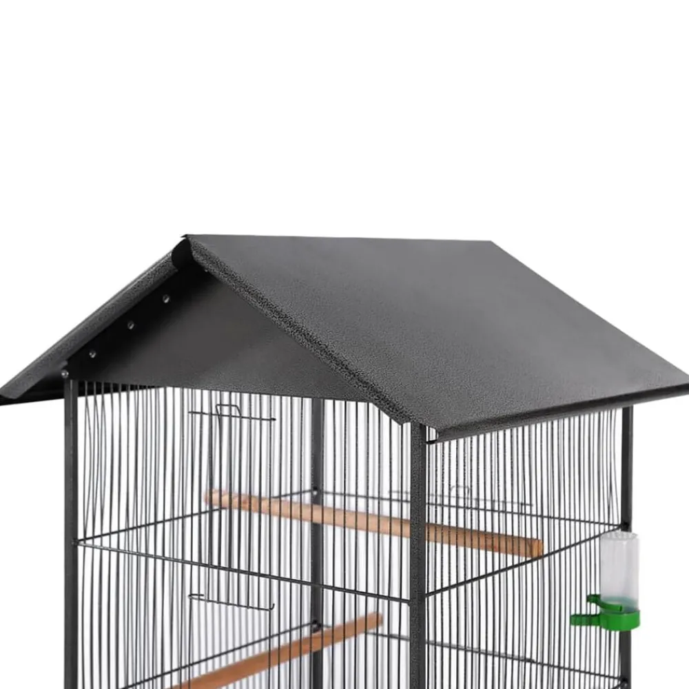 Vogelkooi met dak staal zwart 66x66x155 cm>vidaXL