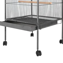Vogelkooi met dak staal zwart 66x66x155 cm><noscript><img width=