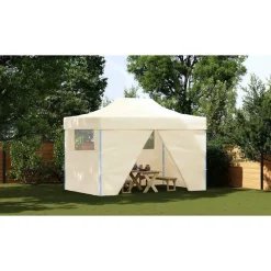 Tuin & Gazon*vidaXL Vouwtent pop-up met 4 zijwanden 3x4,5 m crèmewit Cr&egrave;me