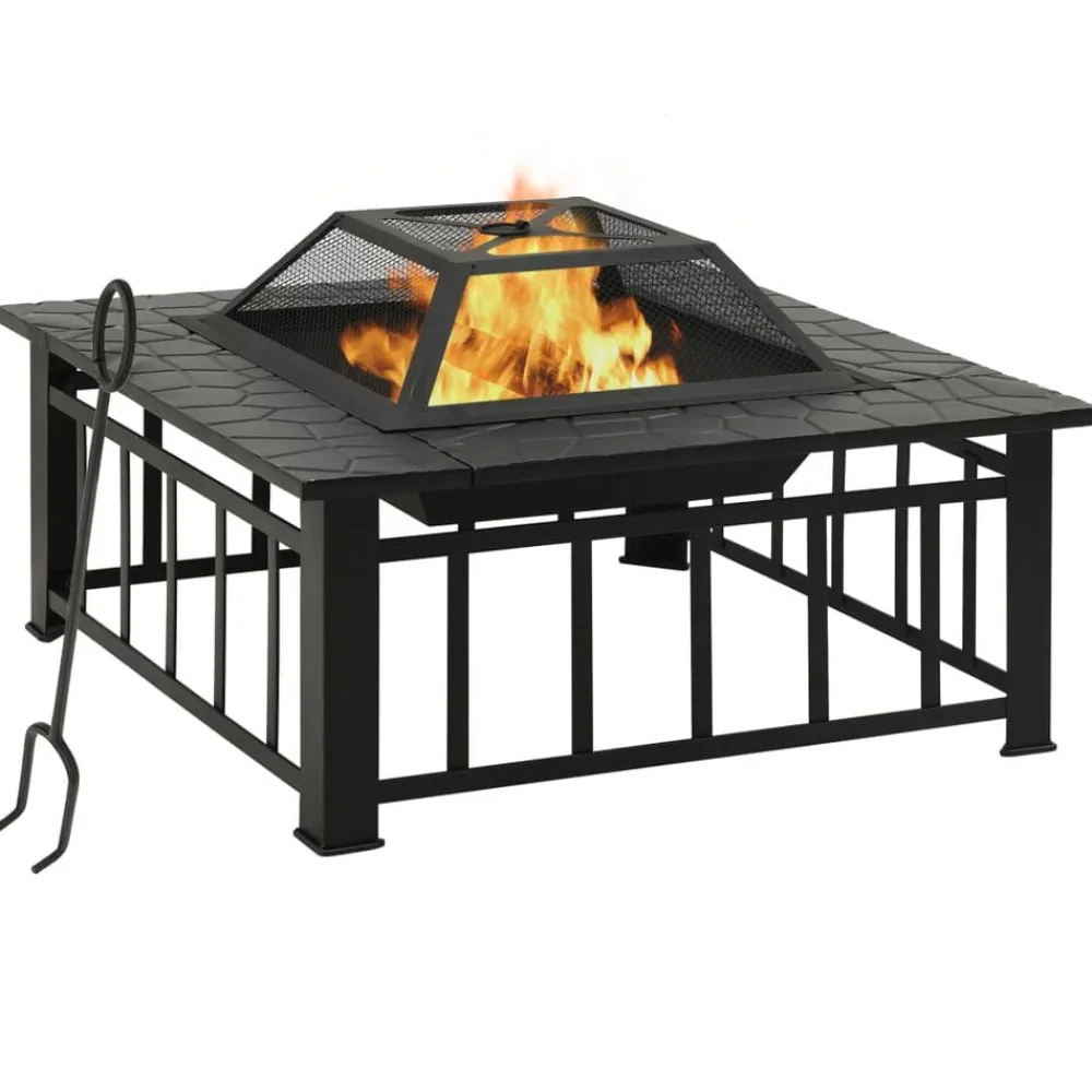 Haarden*vidaXL Vuurplaats met pook XXL 79x79x46,5 staal