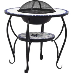 Haarden*vidaXL Vuurtafel mozaïek 68 cm keramiek en wit Blauw