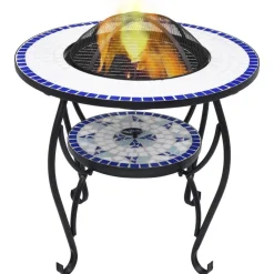 Haarden*vidaXL Vuurtafel mozaïek 68 cm keramiek en wit Blauw