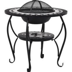 Haarden*vidaXL Vuurtafel mozaïek 68 cm keramiek en wit Zwart